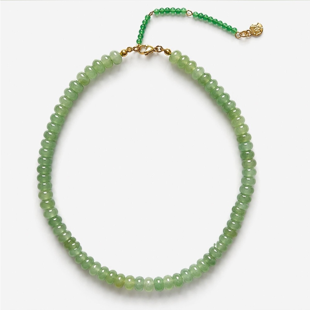 Green Bead Necklace with Gold Accents